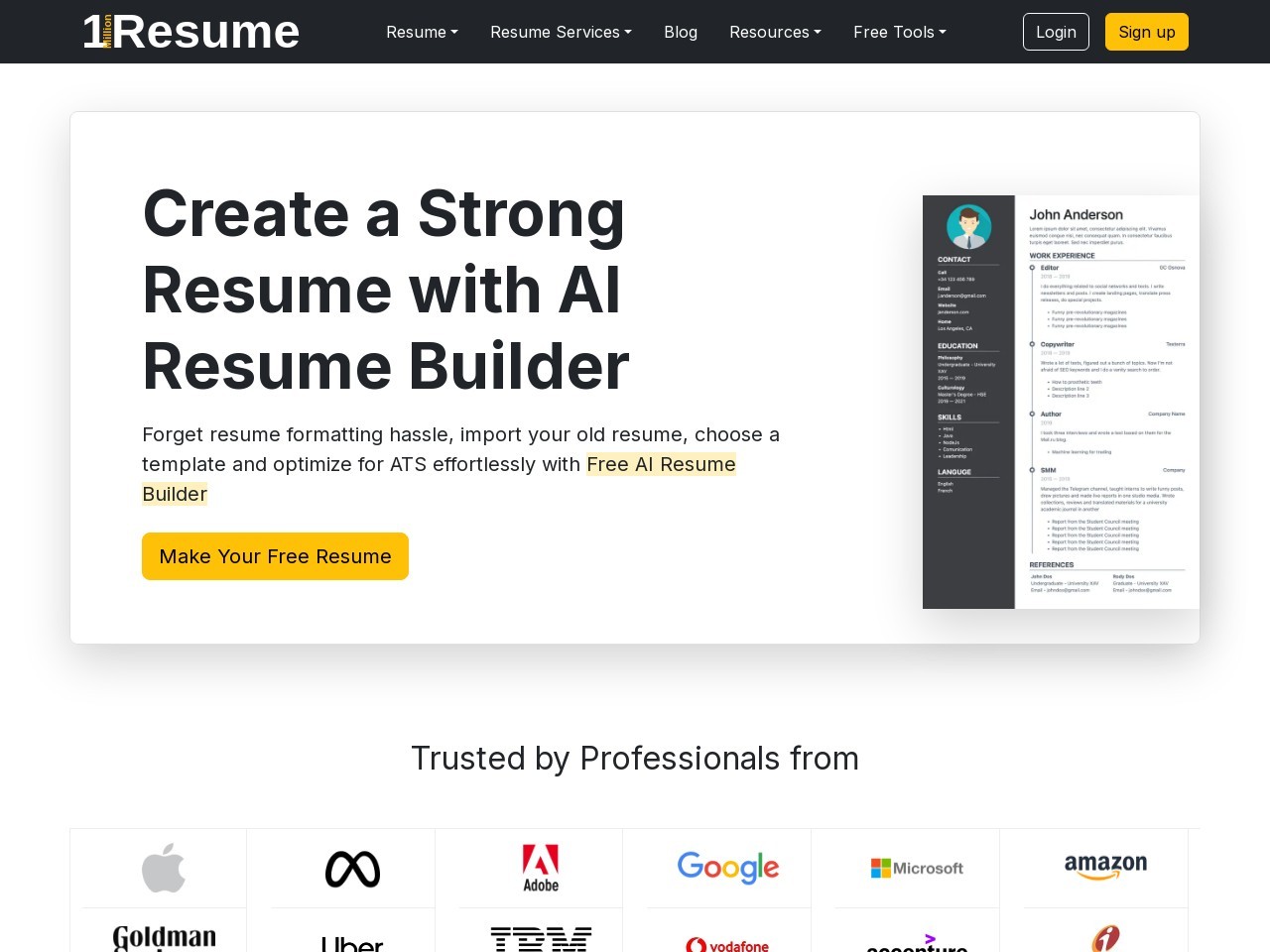 1MillionResume官网 – 智能简历工具，助你轻松制作专业简历