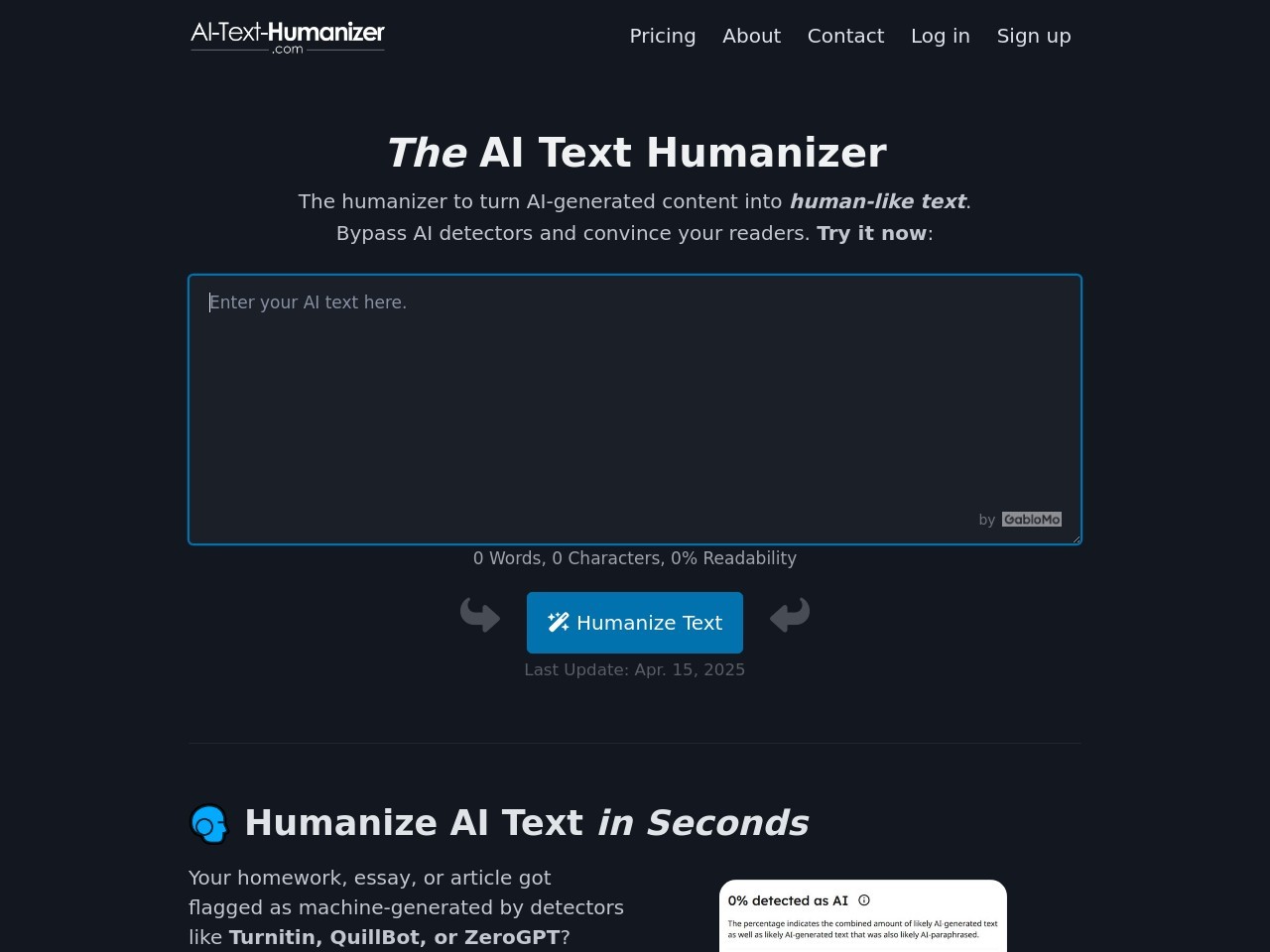 AI-Text-Humanizer官网 – 将AI生成的文本转化为人性化内容