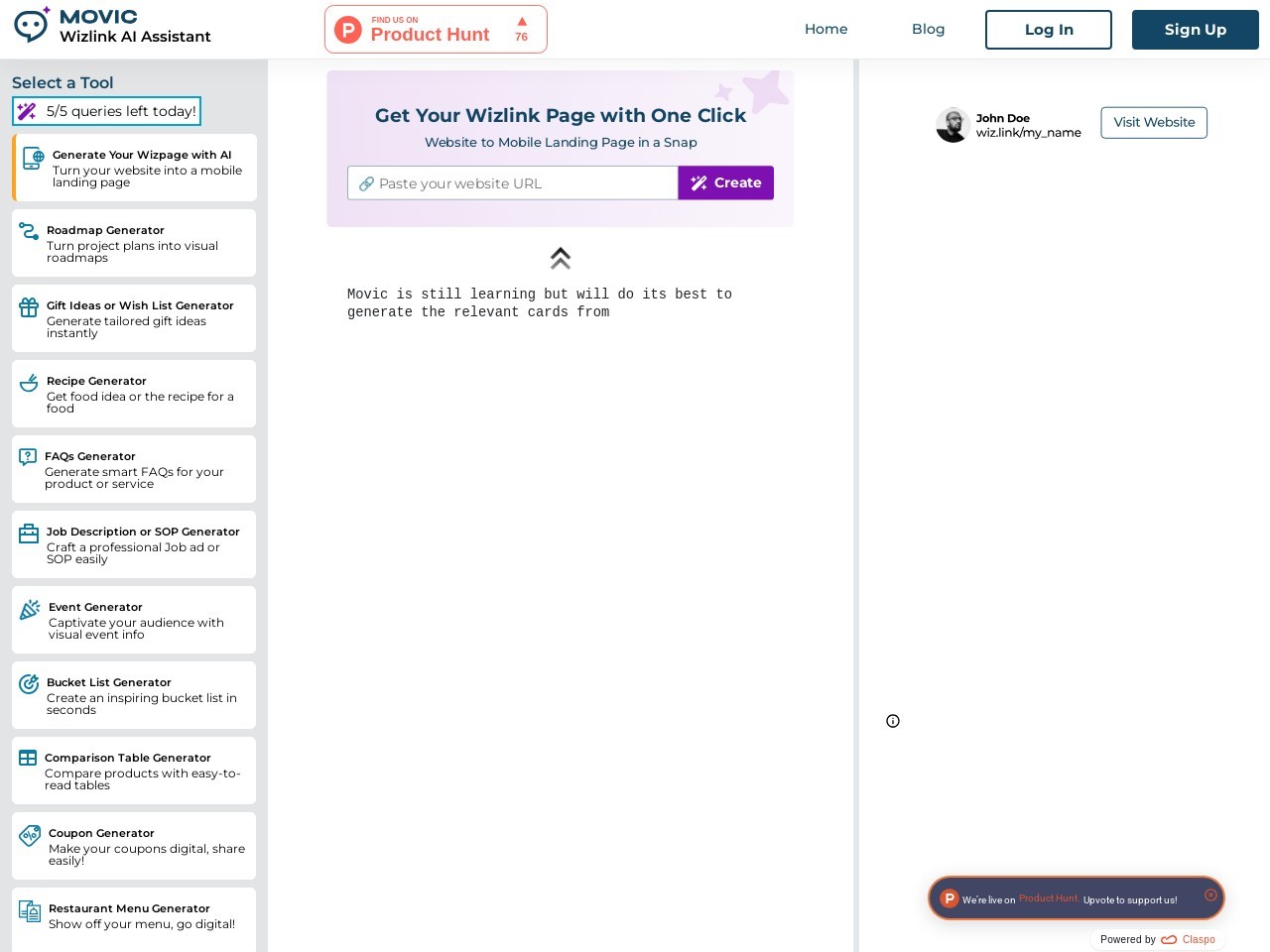 Wizlink AI官网 – AI优化的移动落地页构建工具