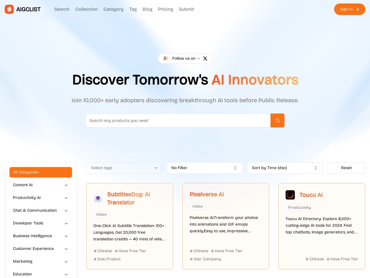 aigclist官网 – 人工智能工具导航网站