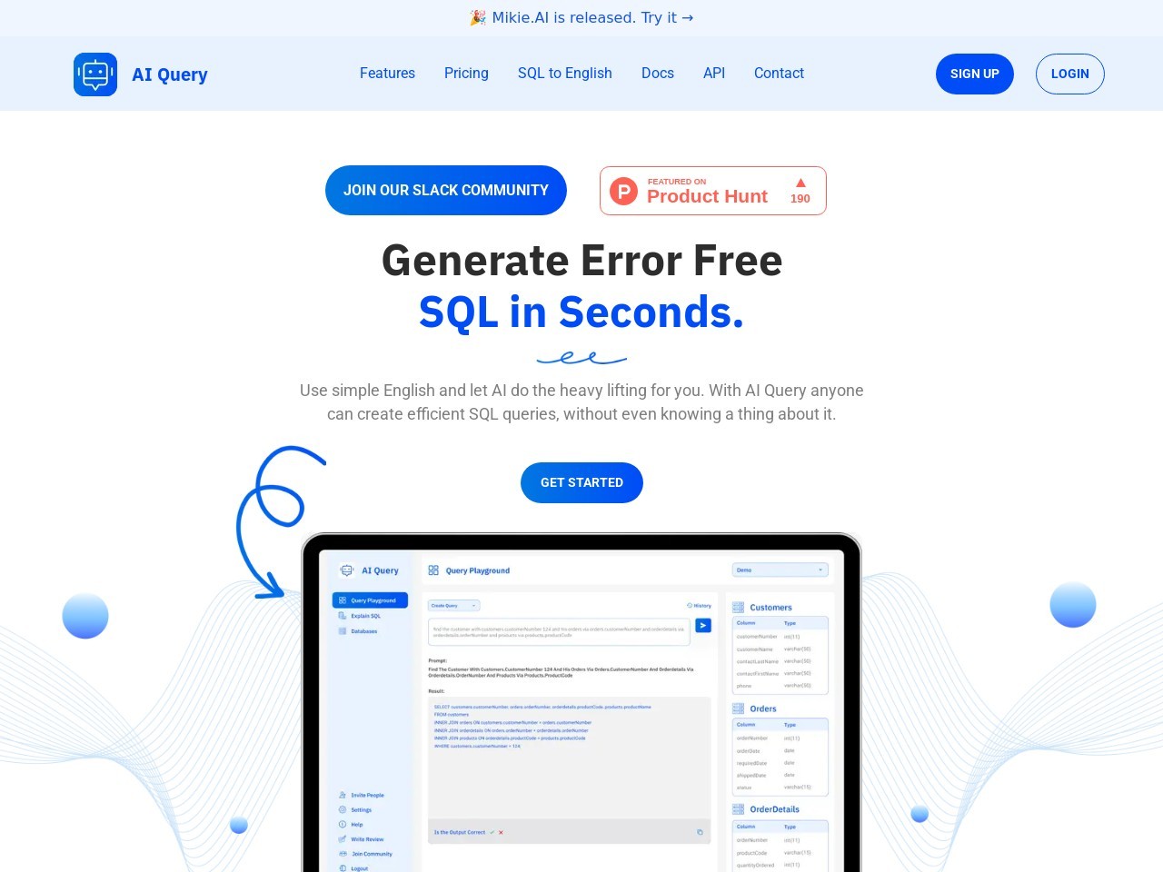 AI Query 2.0官网 – 简单生成复杂SQL查询的工具