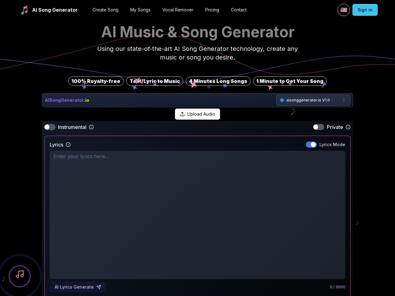 AI Song Generator官网 – 简化音乐创作，人人皆可作曲