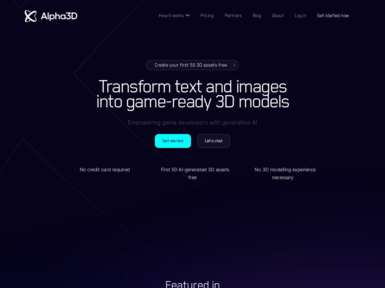 Alpha3D官网 – 将2D图像转化为3D资产的AI平台