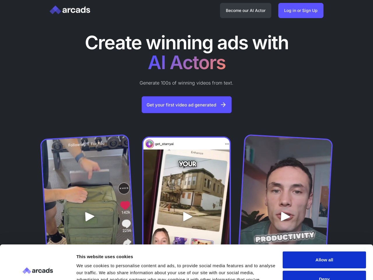 Arcads官网 – 利用AI创作引人入胜的视频广告