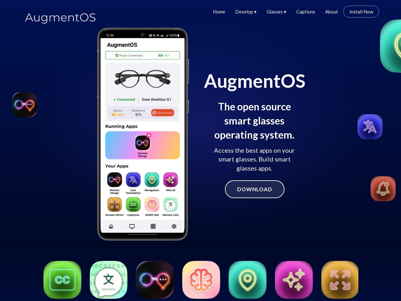 AugmentOS官网 – 开源智能眼镜操作系统