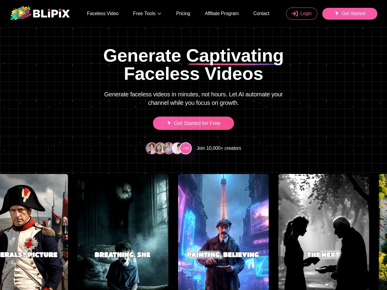 Blipix官网 – AI驱动的无脸视频创作平台