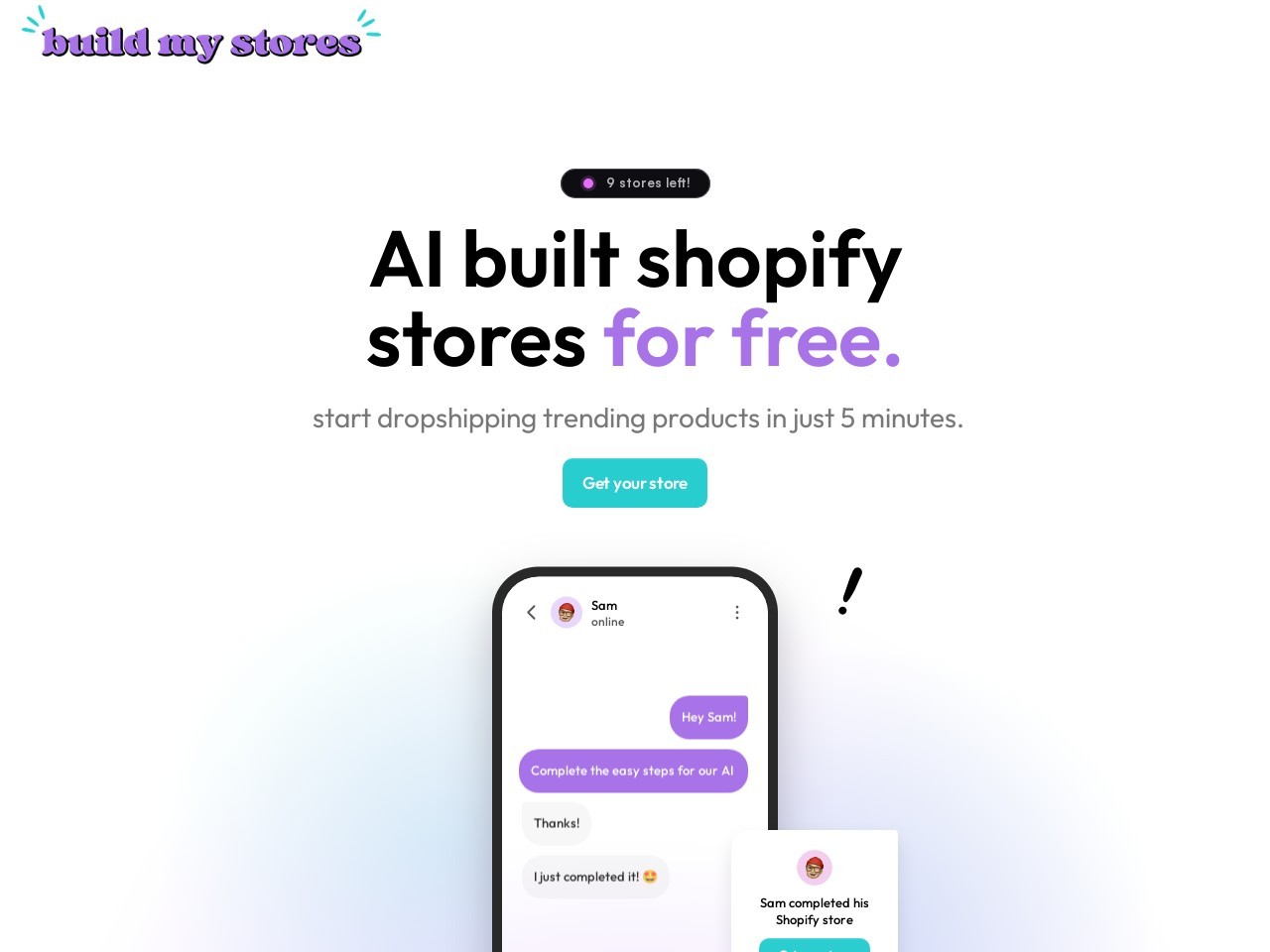 BuildMyStores官网 – 免费AI构建Shopify代发店铺