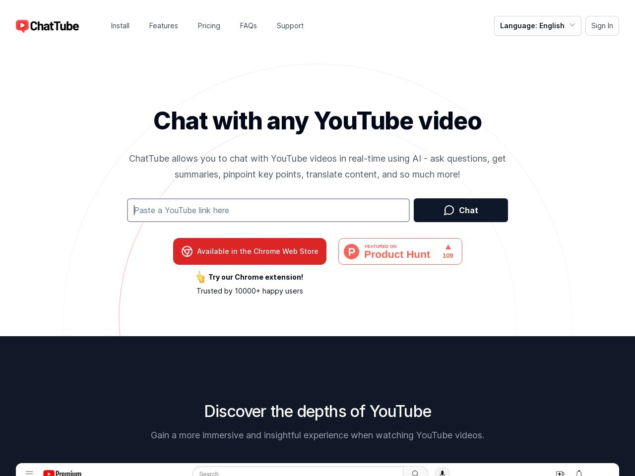ChatTube官网 – 与YouTube视频的AI互动