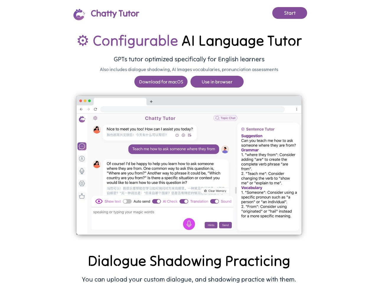 Chatty Tutor官网 – 为英语学习者定制的AI语言辅导工具