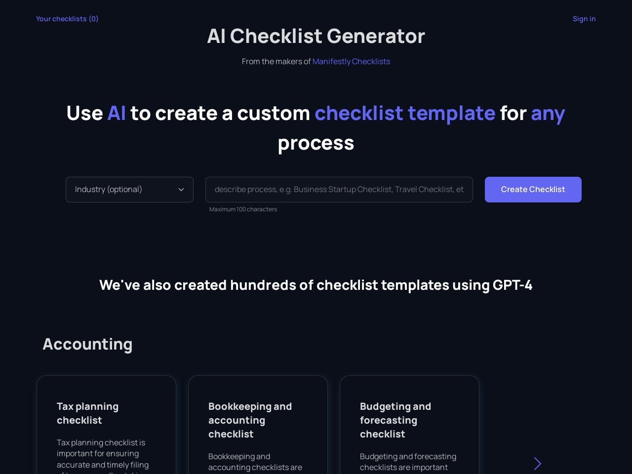 Checklistgenerator AI官网 – 智能生成可定制的检查清单工具