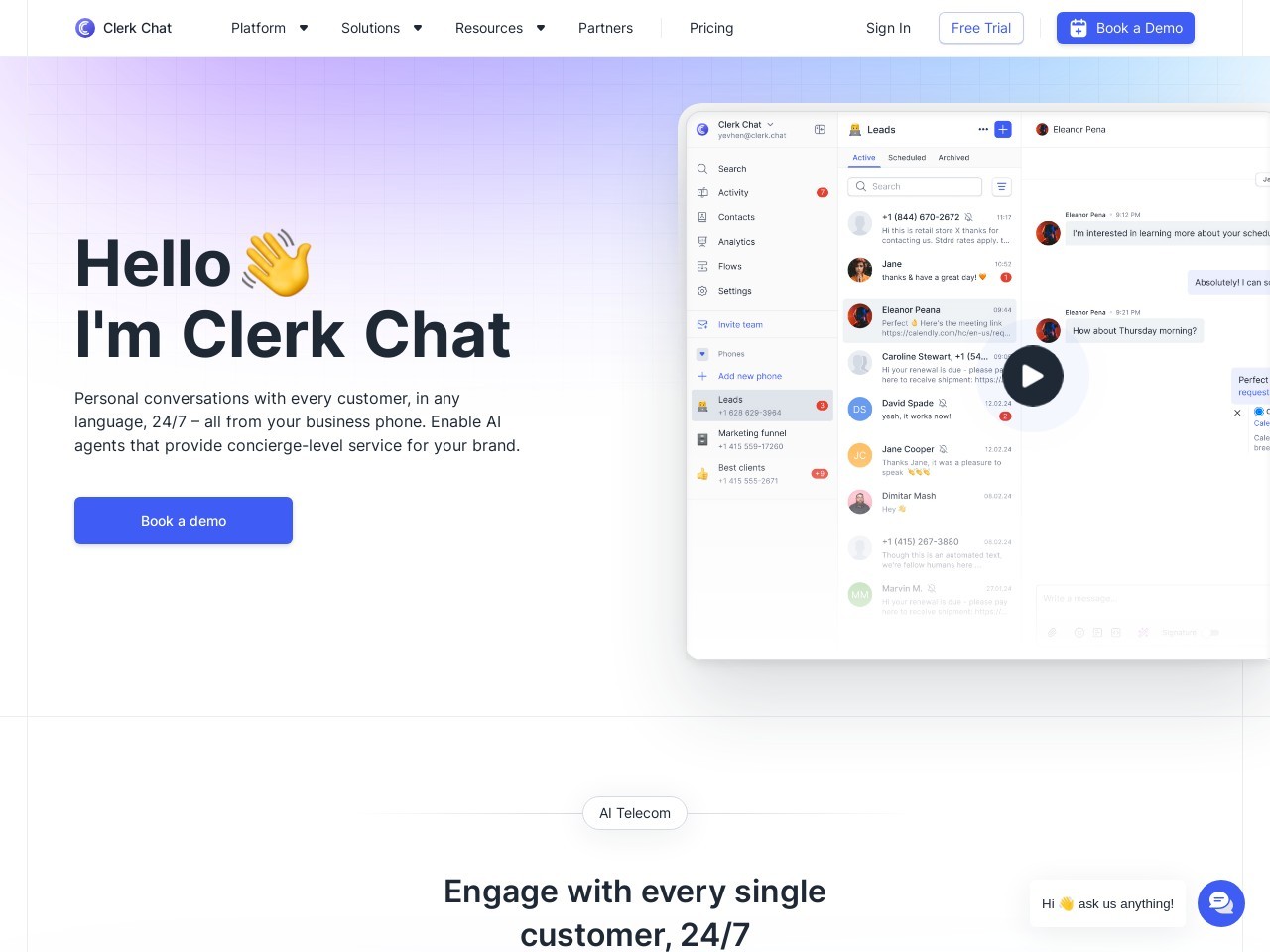 clerk.chat官网 – 将企业座机转化为可短信联系的号码