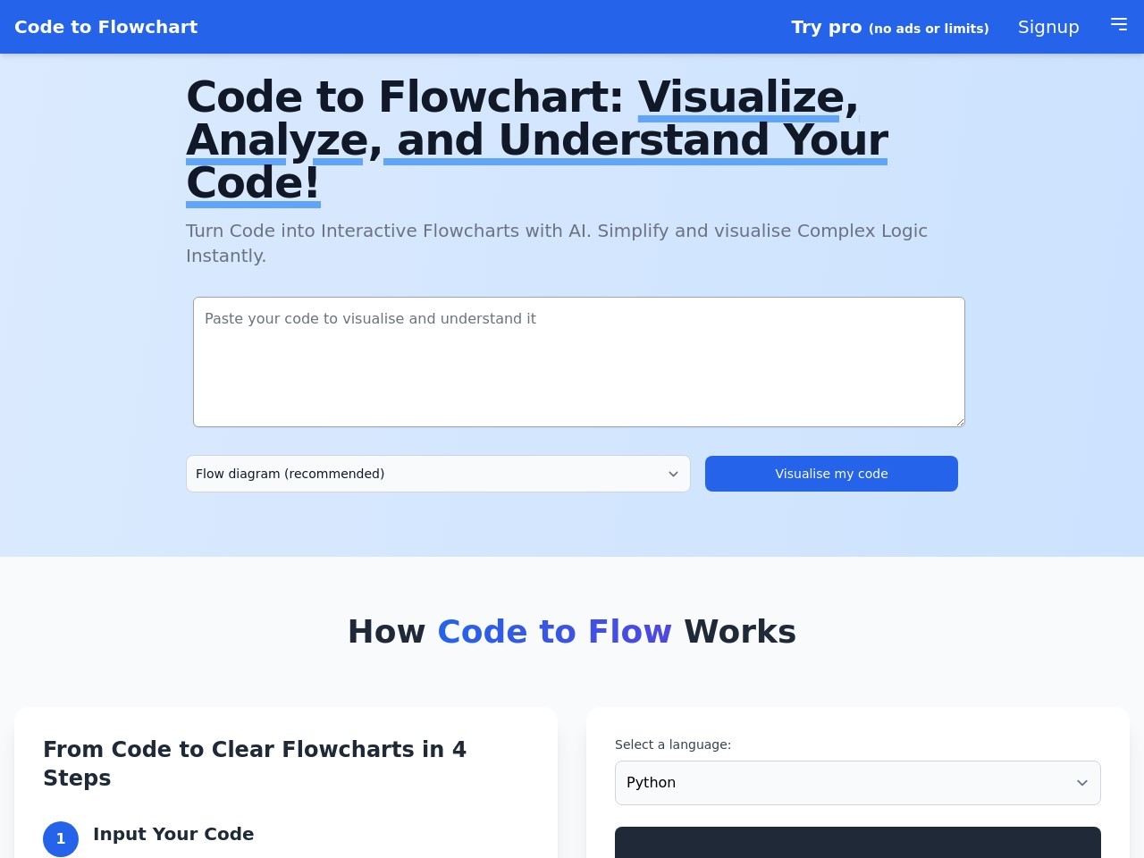 Code to Flow: Visualize your code官网 – 用AI将代码转化为交互式流程图
