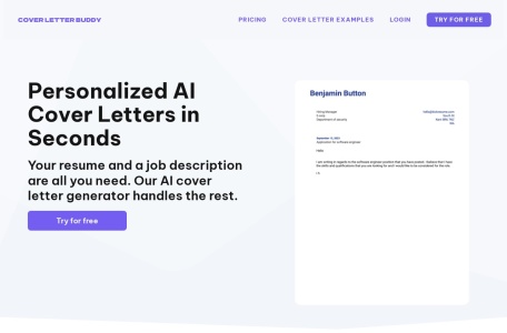 Free AI Cover Letter官网 – 个性化的AI求职信生成器
