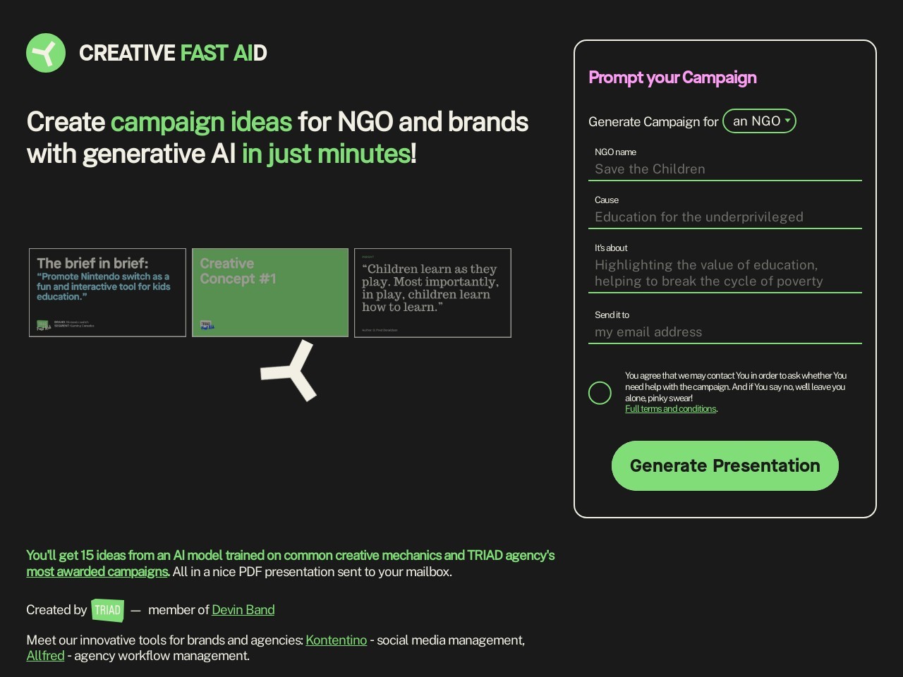 Creative Fast AID官网 – 利用AI快速生成创意活动方案