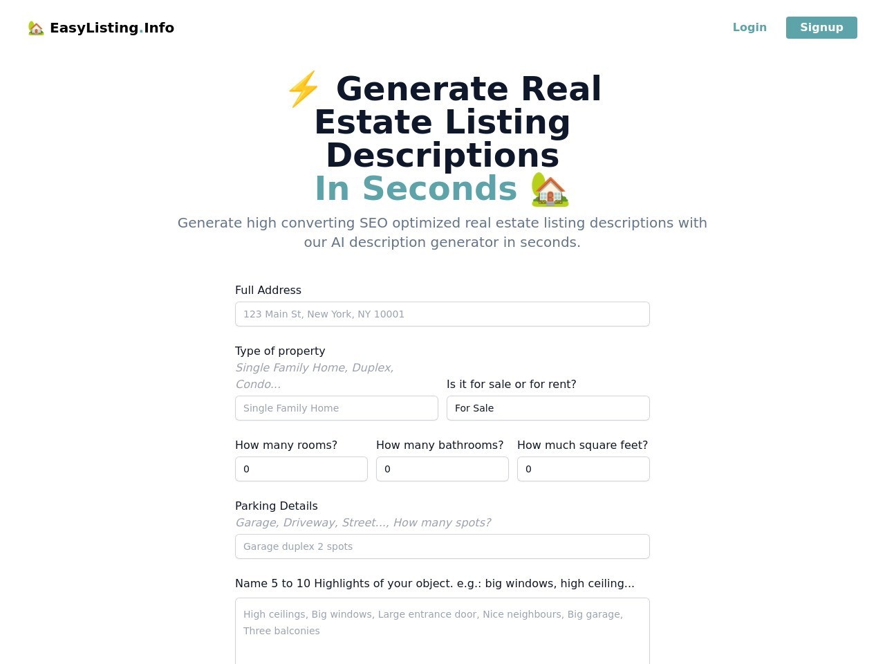 EasyListing官网 – 快速生成房地产列表的AI工具