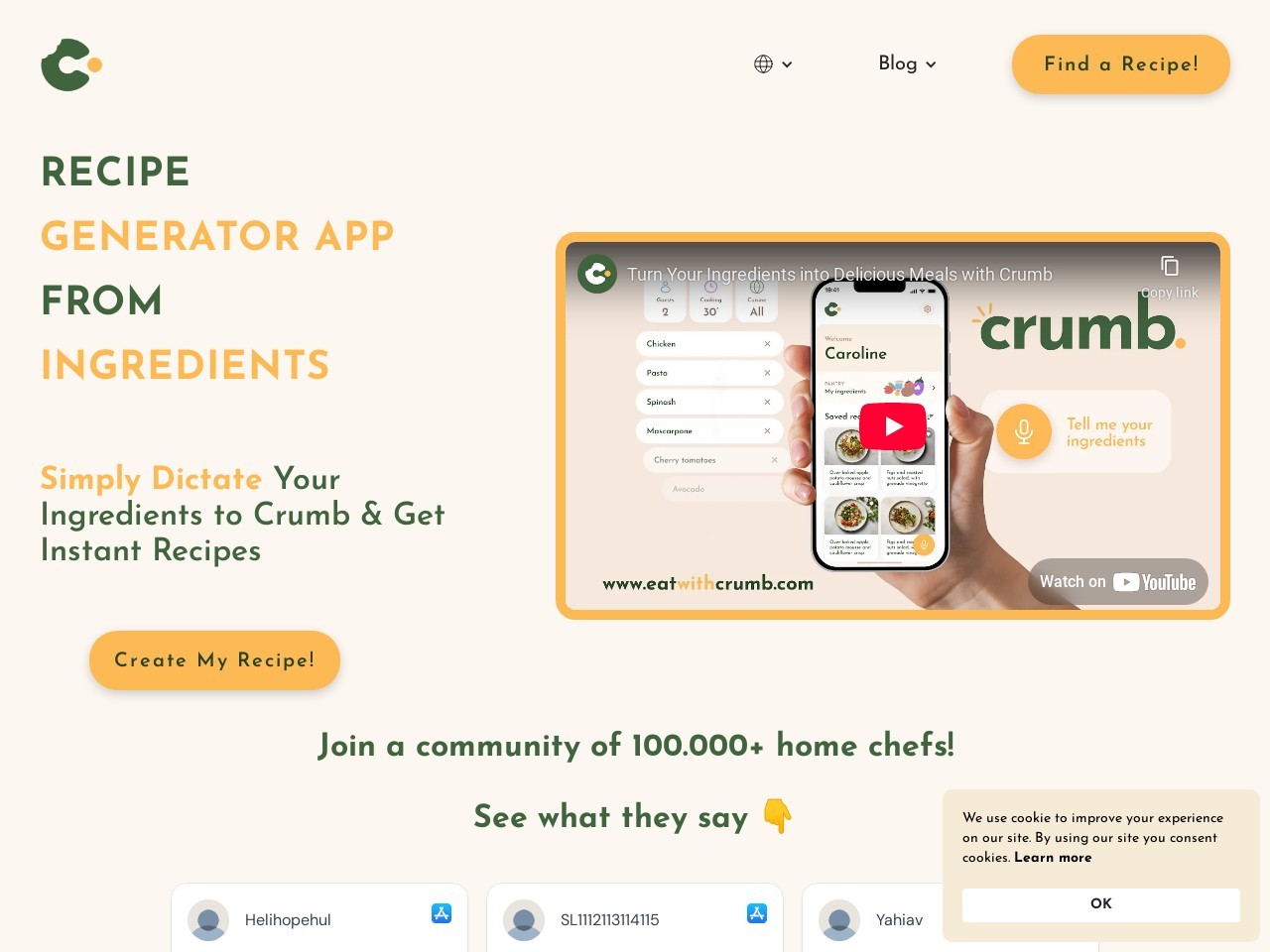 Crumb – Fridge and Pantry Recipes-用AI将冰箱食材变美食