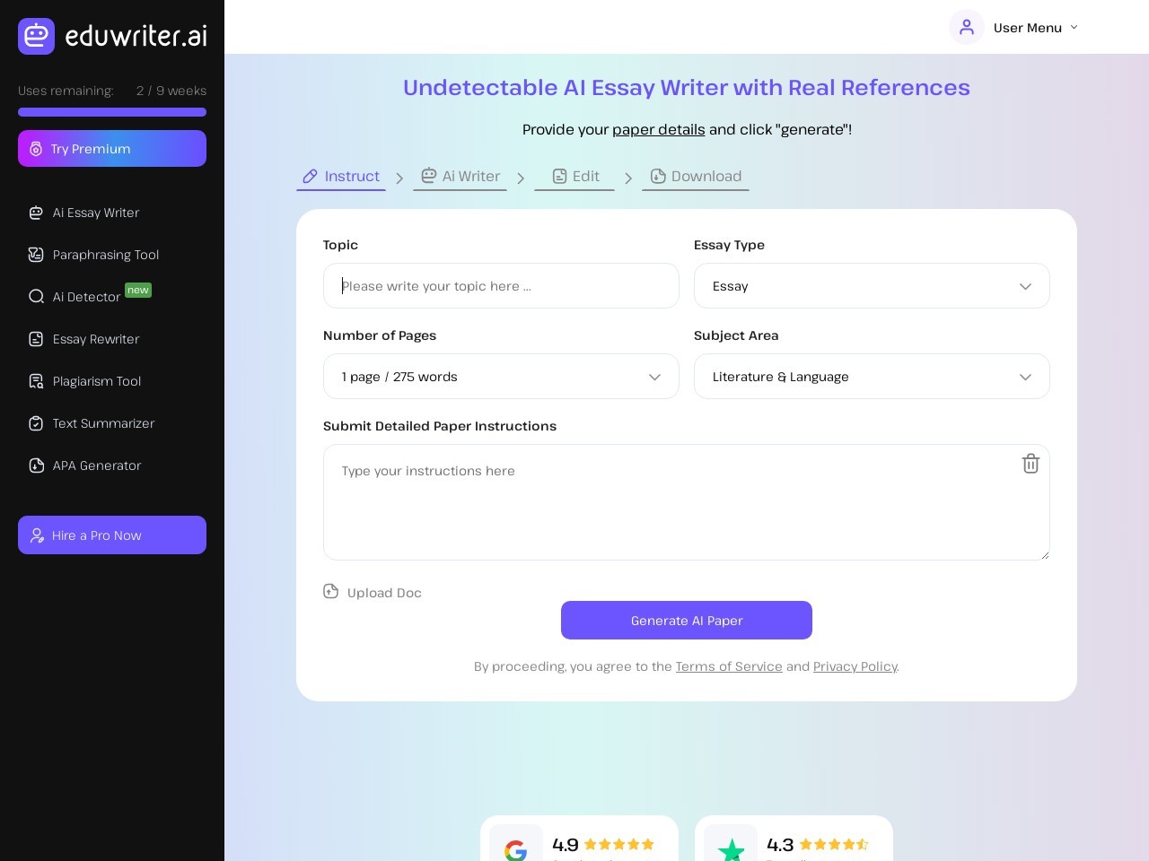 Eduwriter.ai官网 – 智能写作助手，轻松生成优质论文