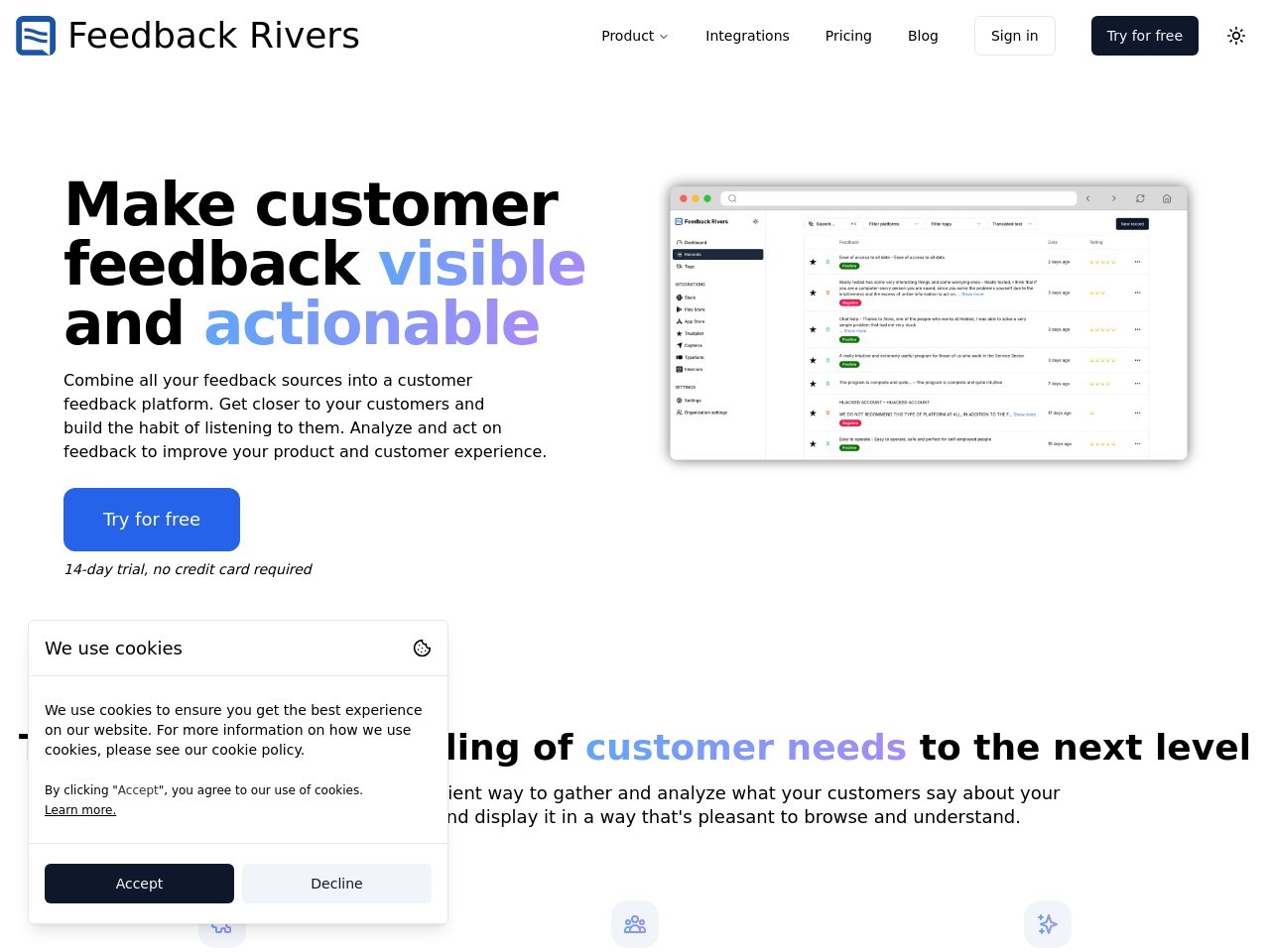 Feedback Rivers官网 – 让客户反馈可见且可操作