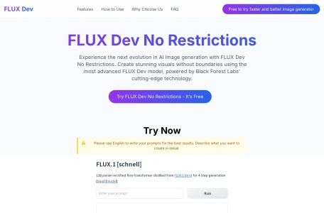 FLUX Dev AI：无限快速生成4K图像-提供500+行业模型