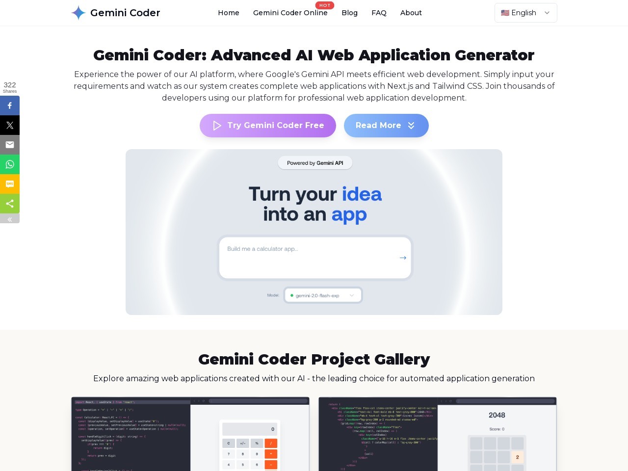 Gemini Coder官网 – 从文本生成Web应用的AI工具