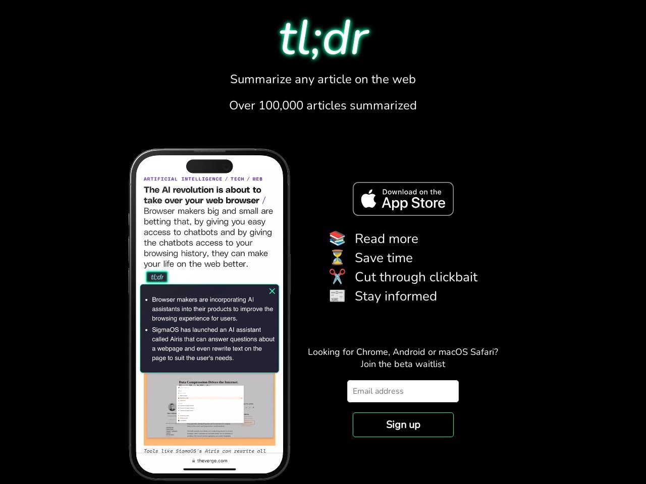 tl;dr AI Summarizer官网 – AI驱动的即时文章摘要工具