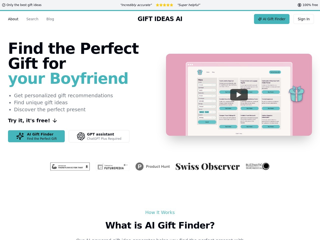 Gift Ideas AI官网 – 简化送礼过程的智能工具