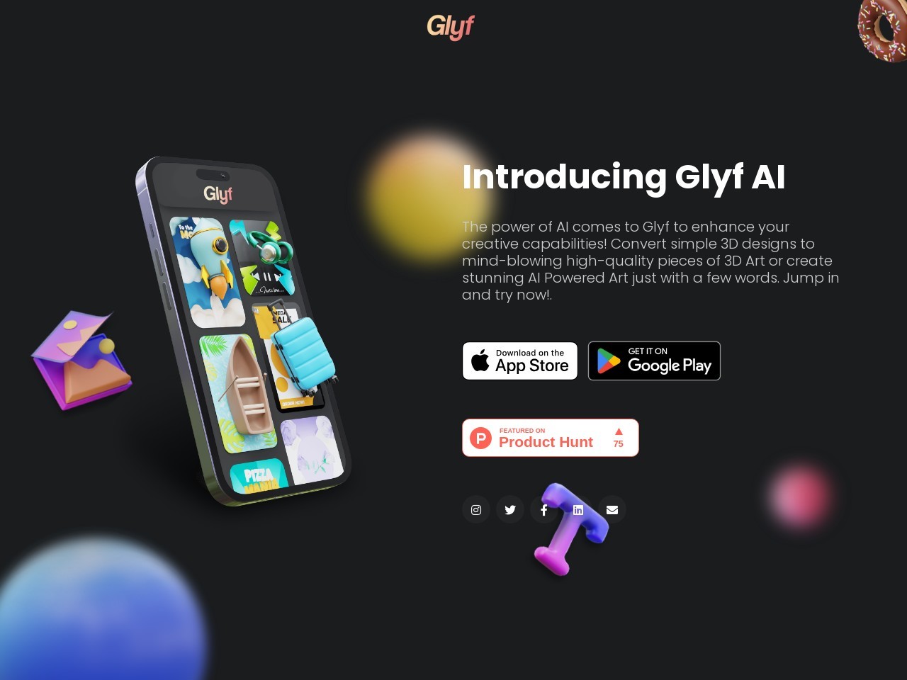 Glyf 3D AI Art Generator官网 – 手机上轻松创建迷人3D设计