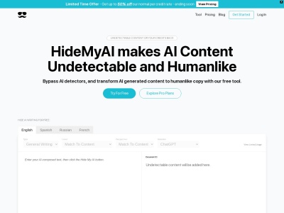 HideMyAI官网 – 轻松将AI生成内容转化为人类写作