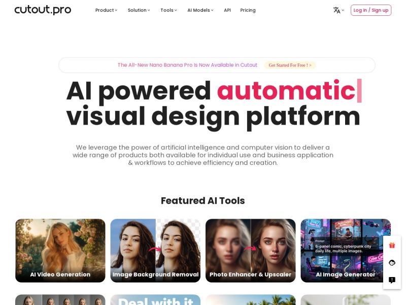 Cutout.Pro – AI Photo Editing | Visual Content Generation Platform, best for image and video design