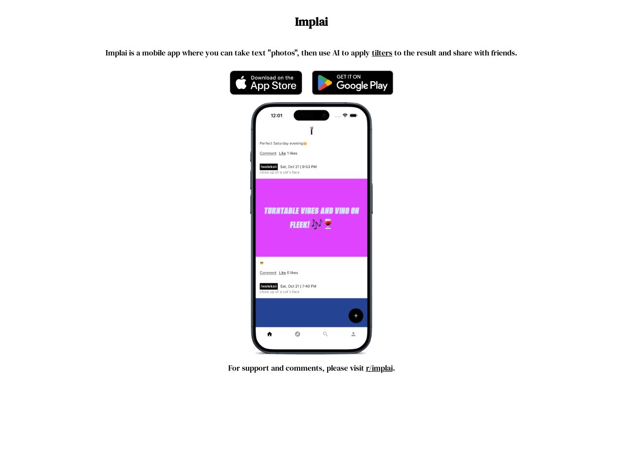 Implai官网 – 用AI拍摄文字照片并分享