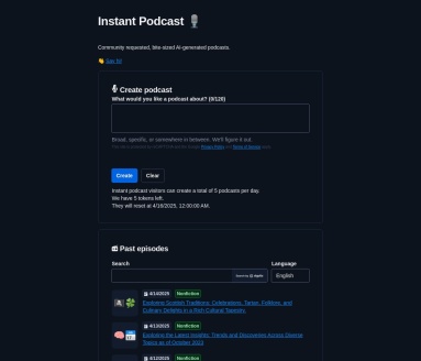 Instant Podcast官网 – 社区驱动的AI播客生成工具