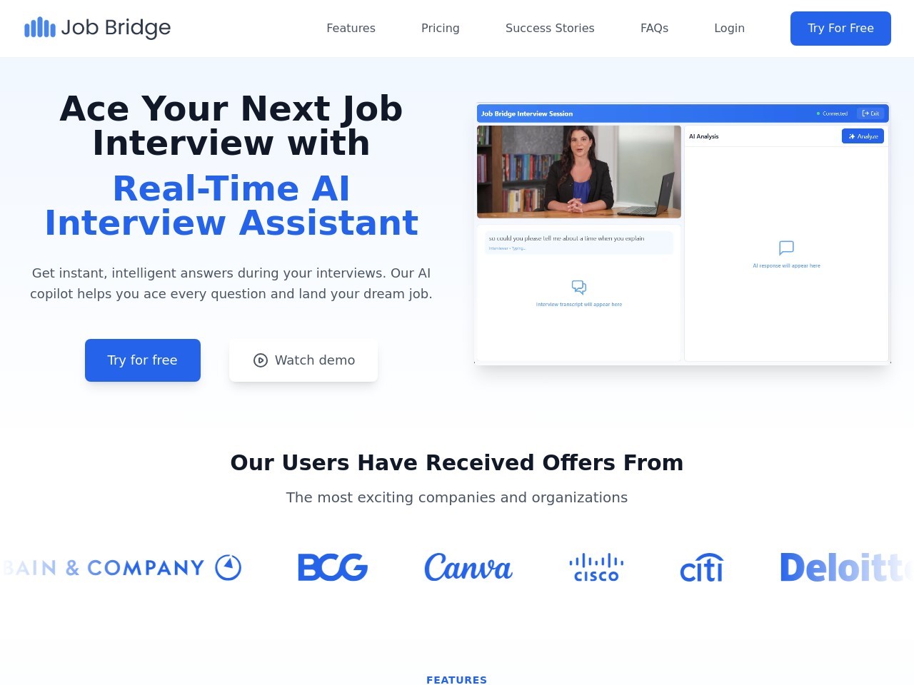 JobBridge官网 – AI辅助面试工具