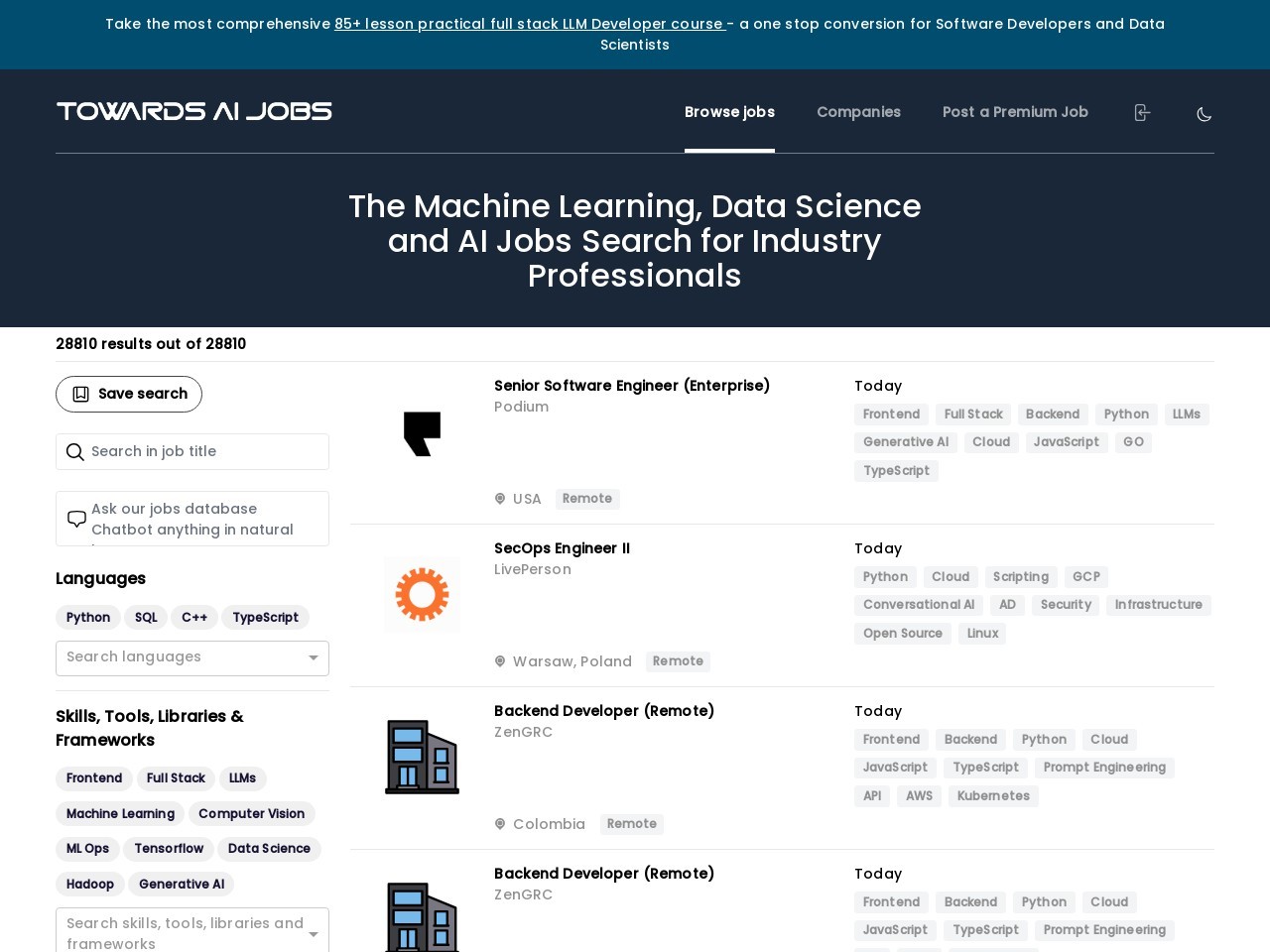 Towards AI Jobs官网 – 专注于AI职位的求职引擎