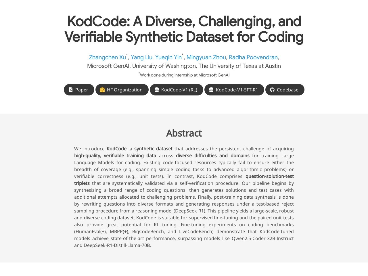 KodCode官网 – 编程题目合成数据集框架