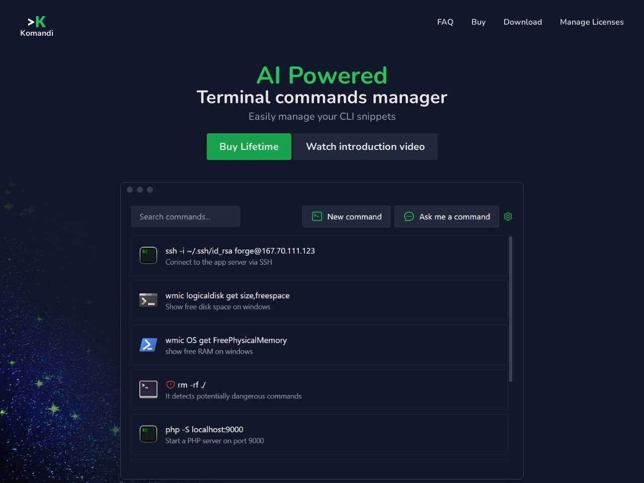 Komandi官网 – AI驱动的终端命令管理工具