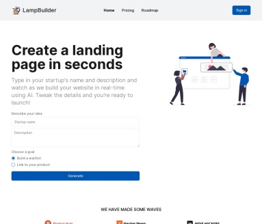 LampBuilder官网 – AI驱动的快速着陆页生成平台