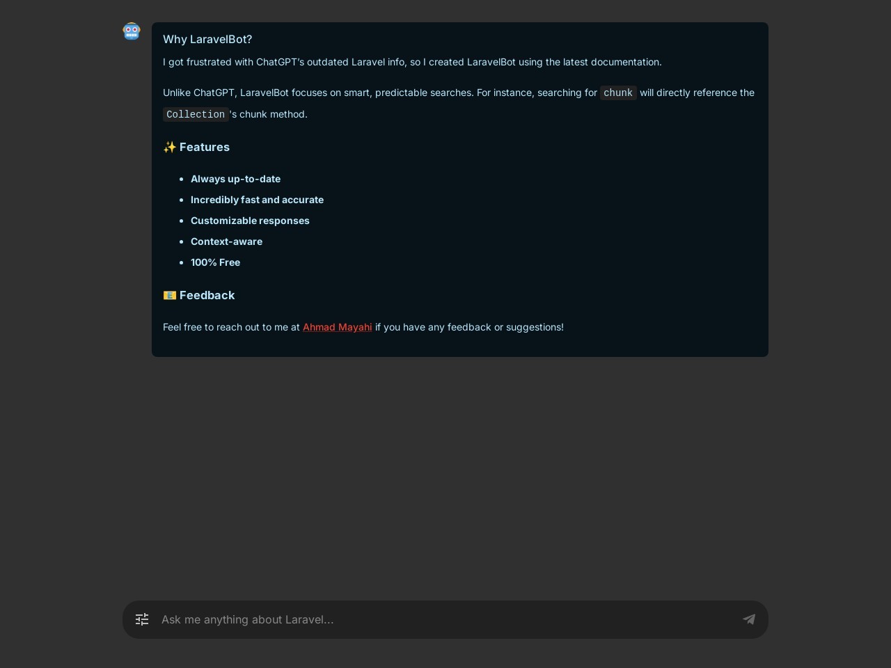 LaravelBot官网 – 高效检索Laravel文档的工具