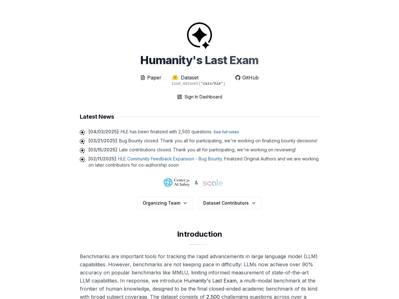 Humanity’s Last Exam (HLE)官网 – 评估AI极限的多模态基准测试