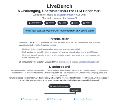LiveBench AI官网 – 难以作弊的基准测试工具