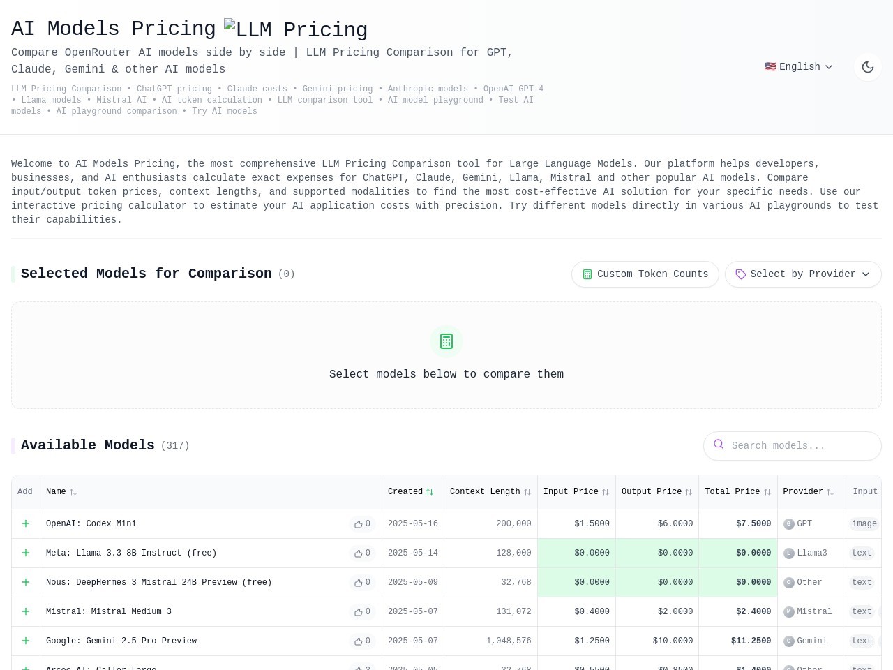 LLM Pricing官网 – 比较大型语言模型的价格