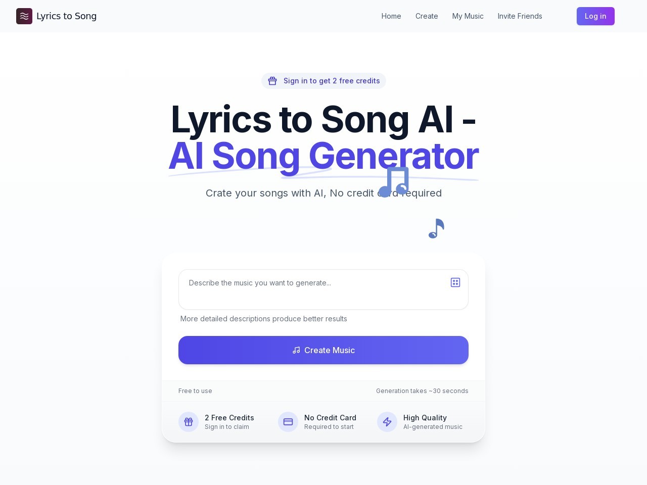 Lyrics To Song AI官网 – 免费AI歌词转歌曲生成器