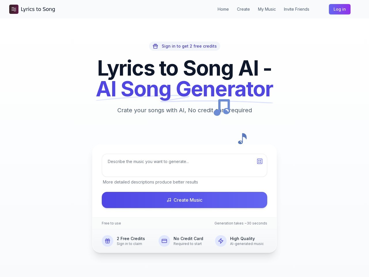 Lyrics To Song AI官网 – 免费AI歌词转歌曲生成器