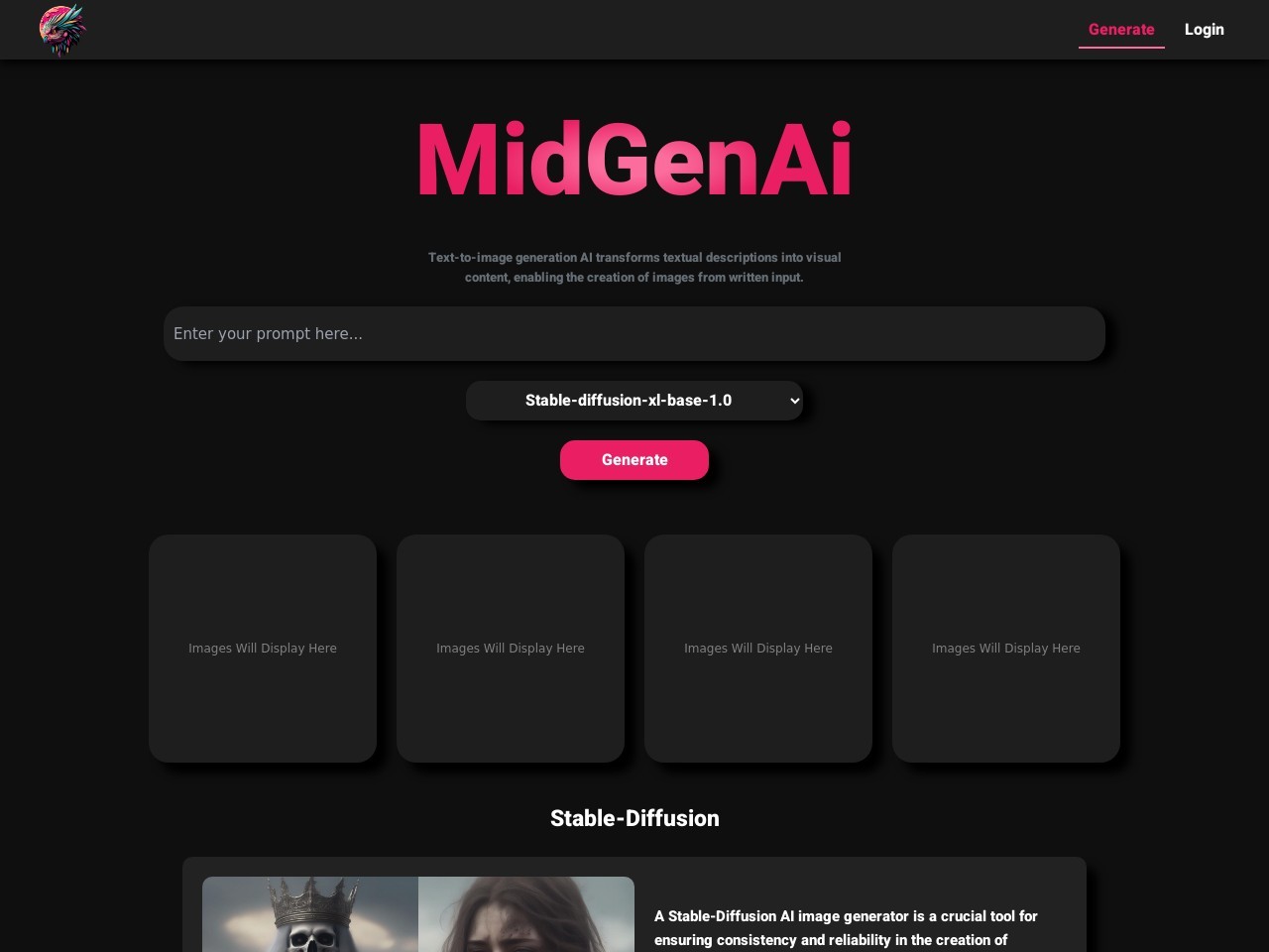 MidGenAI Free Text To Image官网 – 将文本描述转化为视觉内容的AI图像生成器
