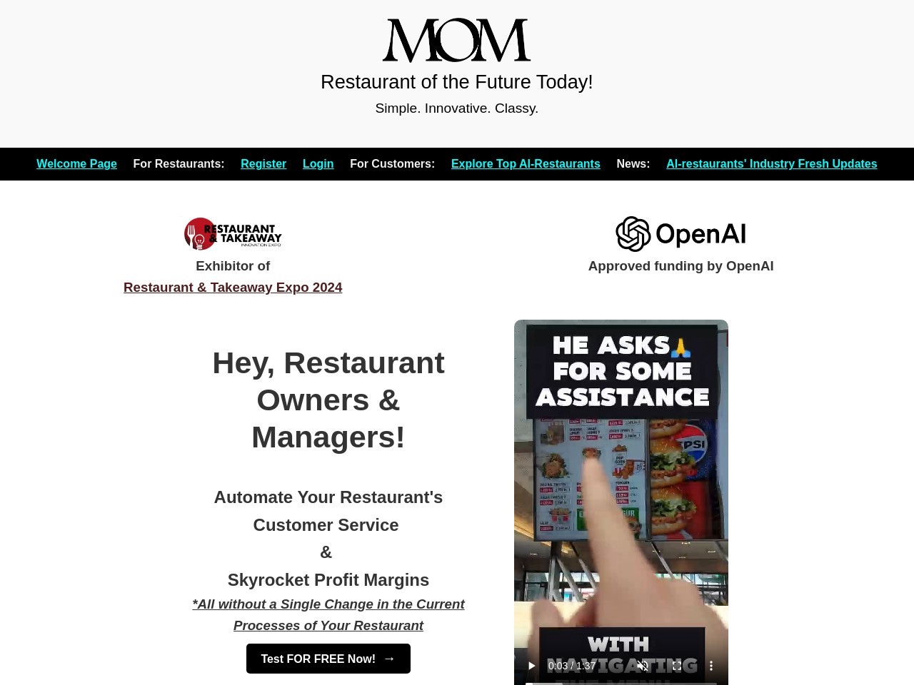 MOM AI Restaurant Assistant官网 – 智能餐厅助手，提升效率与顾客体验