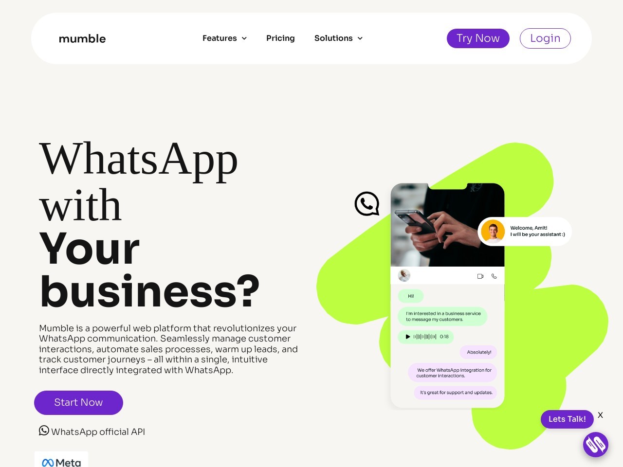 Mumble官网 – 通过WhatsApp API管理客户关系