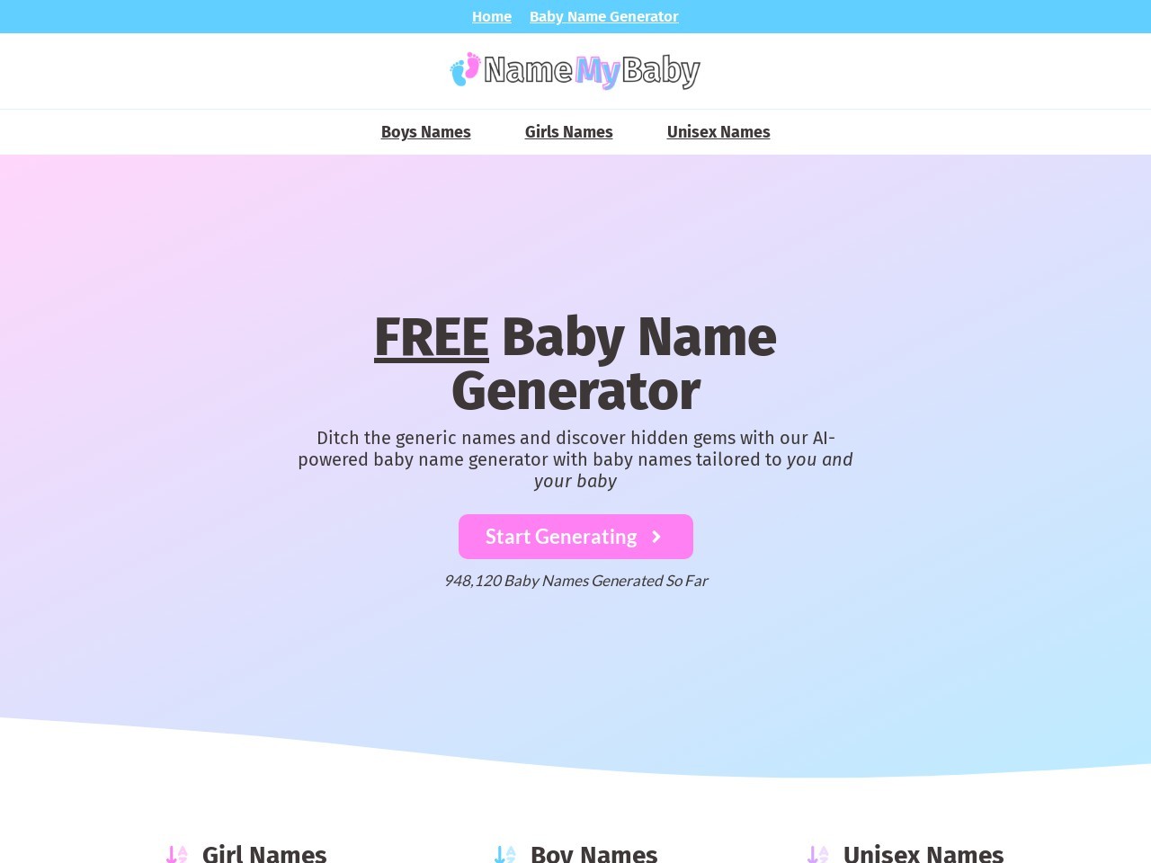 Name My Baby官网 – AI驱动的宝宝名字生成器