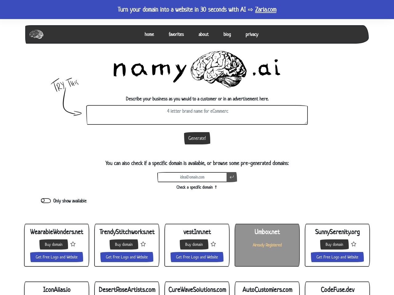 Namy.ai官网 – 智能域名生成工具