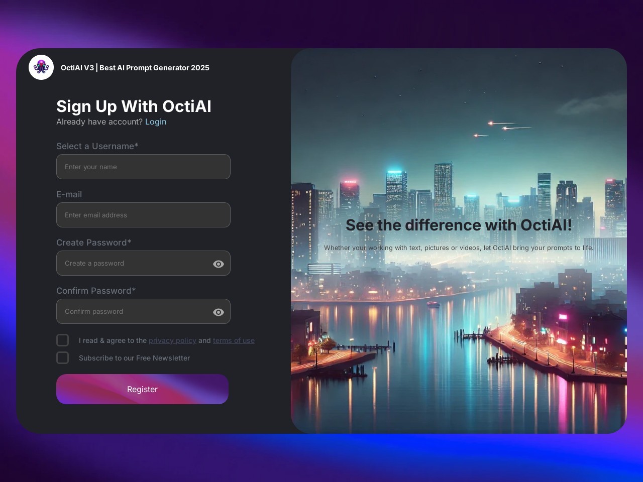 OctiAI V2官网 – 专为AI创作设计的提示生成器