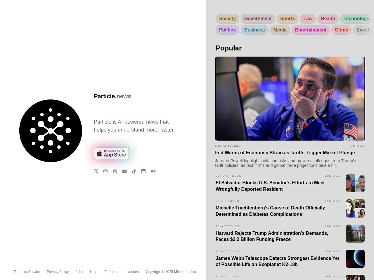Particle News官网 – 一个简化新闻摘要的AI平台