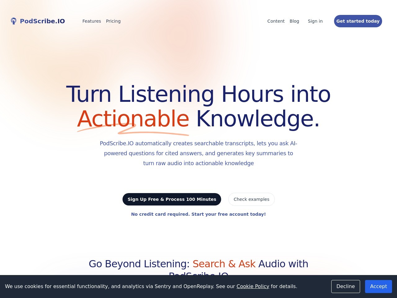 Podscribe.IO官网 – 将播客转化为结构化知识